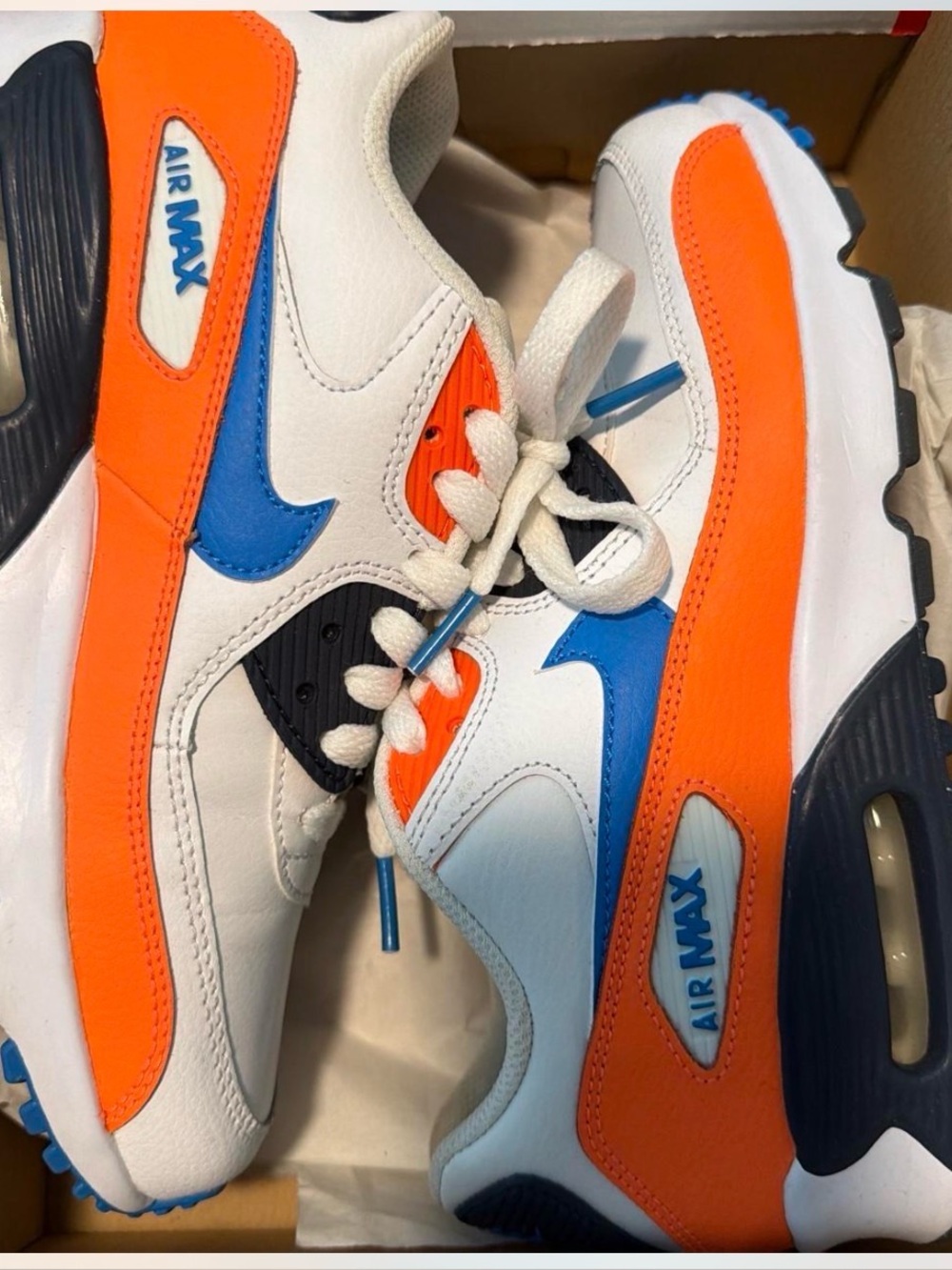 Nike Kids Air Max Sneakers in White, Orange & Blue